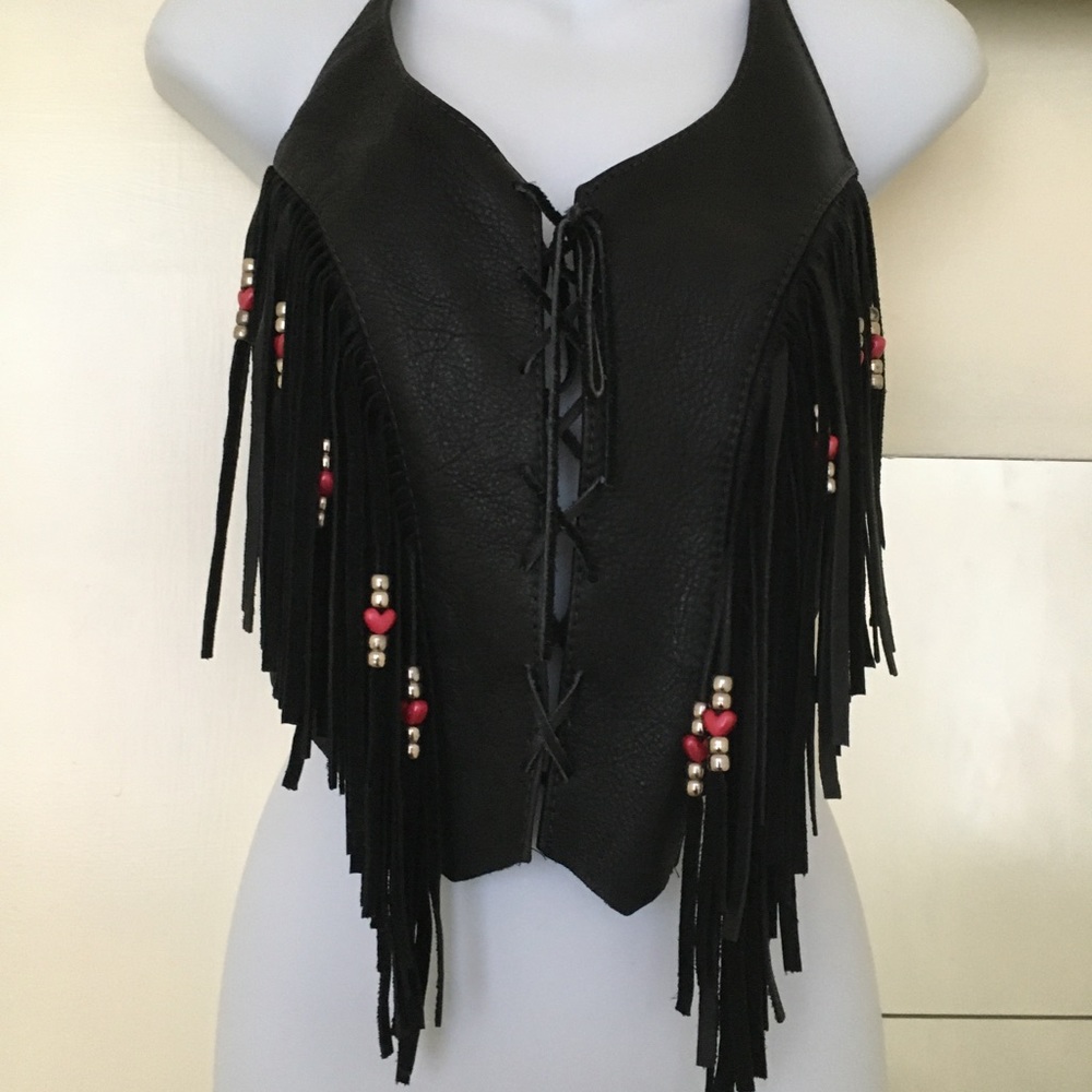 Festival Burning Man Fringe Leather Halter Top